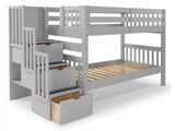 Bedz King Stairway Bunk Beds Twin over Twin with 3 Drawers in the Steps, Gray Bedz King
