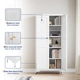 Yizosh Metal Storage Cabinet with 2 Doors and 4 Adjustable Shelves - 61" White Locking Pantry Storage Cabinet, 5-Tier Tall Steel Cabinet Locker for Home Office, Living Room, Dinning Room Yizosh