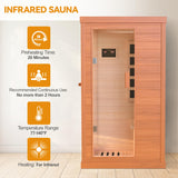 HUGROVE Far Infrared Wooden Sauna, Indoor Sauna with Bluetooth Speakers & 5 Heating Panel, 900W Aucoumea klaineana Dry Sauna for Home, Intelligent Control Panel and Tempered Glass Door HUGROVE