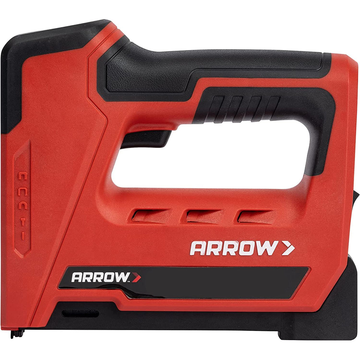 Arrow ET501C Cordless 5-In-1 Professional Staple and Nail Gun, Battery Powered Wire Stapler and Brad Nailer for Upholstery, Framing, Roofing, Crafts, Fencing, Cable, Black/Red Arrow