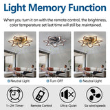 Dalouguan Modern Ceiling Fan with Lights Remote Control, 32" Wood Ceiling Fan with Light, 6 Speeds 3 Light Color Low Profile Flush Mount Ceiling Fan for Kitchen Bedroom Dalouguan