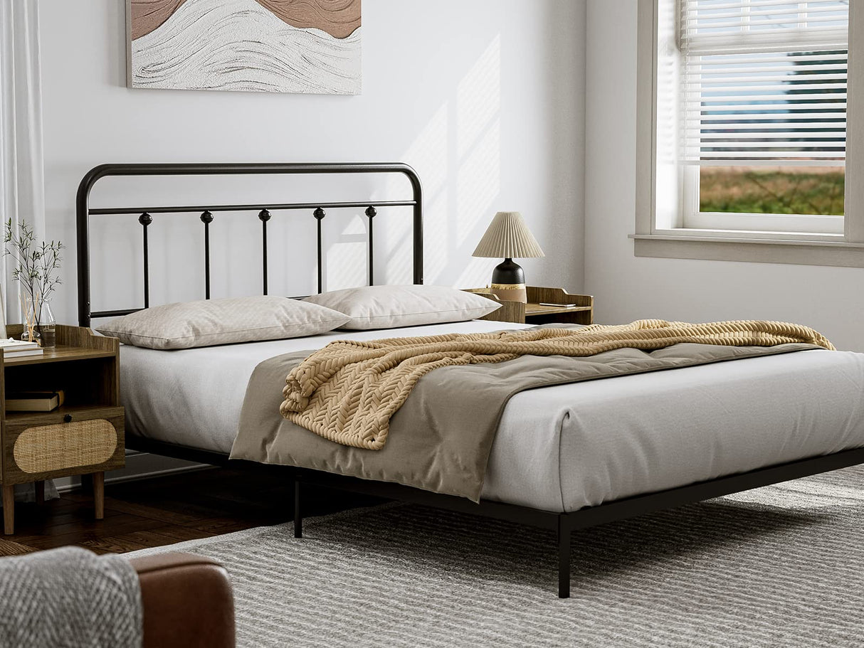 AOVSA Metal Queen Size Headboard, Victorian Farmhouse Style, Adjustable Height, Curved Steel Queen Headboard Only, Easy Assembly, Attach Frame - Black AOVSA