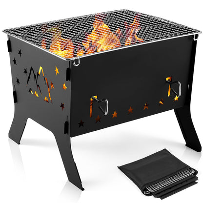 Odoland Camping Grill Portable Folding Charcoal Grills Backpacking BBQ Grill Campfire Grill with Carry Bag for Outdoor Cooking Hiking and Picnic