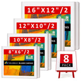 Stretched Canvas, 6x8, 8x10, 10x12, 12x16, 8 Set Artist Canvase Frame Board Panels, 100% Cotton Blank Canvase Oil Acrylic Watercolor Pouring Paint, Acid-Free for Kids & Artists Villanelle