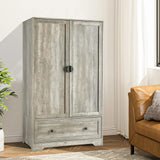 VINGLI Wide Armoire Wardrobe Closet with Hanging Rod, Adjustable Shelves and Drawer, Freestanding Wardrobe Closet with Doors, Bedroom Armoires and Wardrobes, Rustic Grey VINGLI
