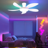 PHORUS RGB Ceiling Fans with Lights and Remote/APP,48" White Low Profile Ceiling Fans with Quiet Reversible DC Motor, Dimmable LED Ceiling Fans with 3 Colors 6 Speeds PHORUS