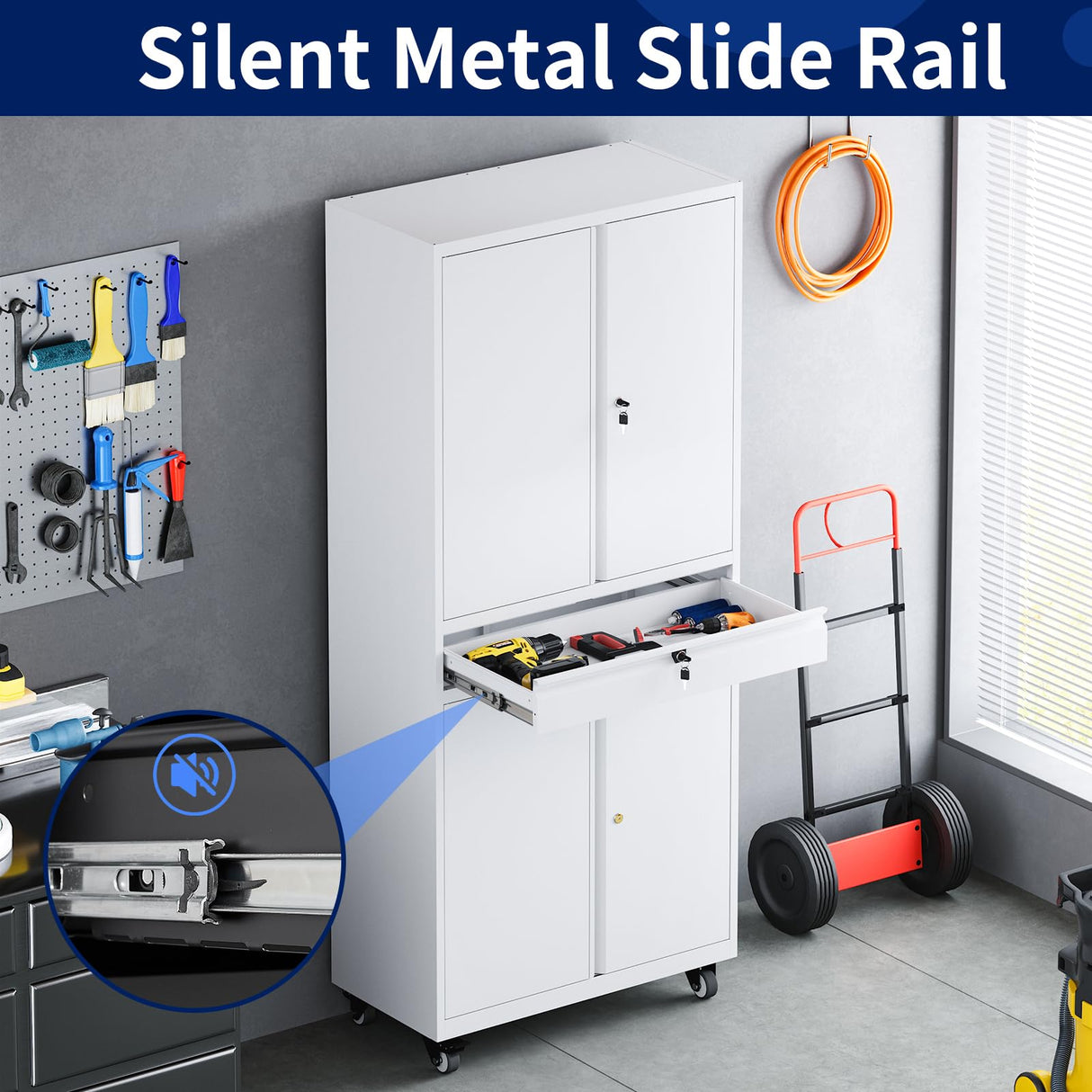 Yizosh Metal Garage Storage Cabinet with Locking Doors and Adjustable Shelves, Rolling Tool Storage Cabinet with 4 Wheels and 1 Drawer - 73" Steel Locking Cabinet for Garage, Warehouse Yizosh