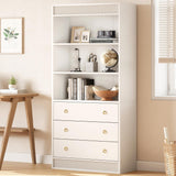 GarveeHome Bookshelf with Drawers 70.8" Fluted Bookcase, White Bookshelf 6 Tier Bookcase with Storage, Tall Book Shelf with Waved Design, Storage Cabinet with Open Shelf for Living Room Office GarveeHome