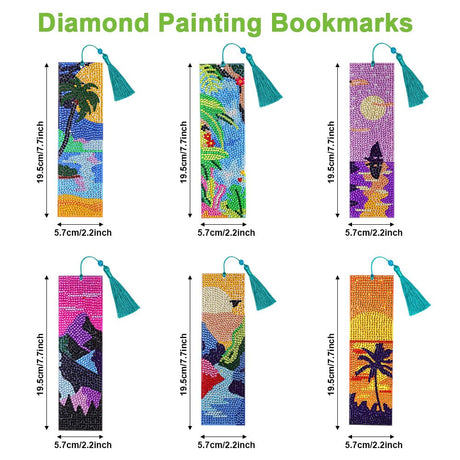 6 Pieces Diamond Art Painting Bookmarks Bohemian Diamond Art Bookmarks for Book Lovers DIY 5D Diamond Bookmark for Home Office School Class Project AUAUY