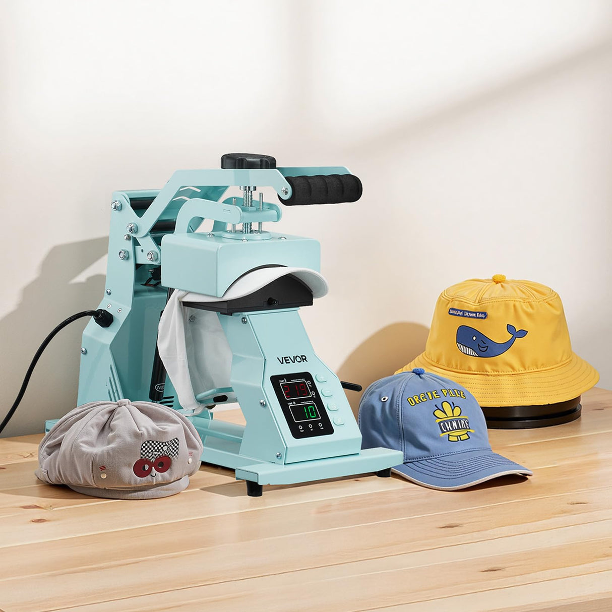 VEVOR Hat Heat Press Machine, with 4pcs Interchangeable Platens, Precise Temperature and Time Control, Hat Press for HTV Iron On and Sublimation Projects, for Caps, Headbands, Cuffs, Face Masks, Green VEVOR