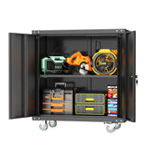 Greenvelly Metal Cabinet with Wheels,Black Rolling Storage Cabinet with Locking Doors and Adjustable Shelves,Small Metal Garage Storage Cabinet with Wheels for Home,Kitchen,Office,Warehouse(36”H) Greenvelly