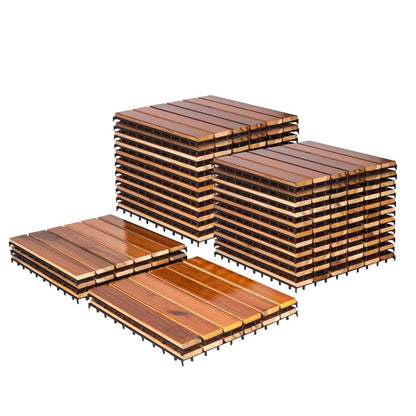 10 Pcs Interlocking Deck Tiles 12" x 12", Western Red Cedar Wood, Patio Flooring Outdoor Waterproof, Wood Tiles All Weather, Floor Tiles for Balcony, Bathroom,Backyard, Indoor and Outdoor use…