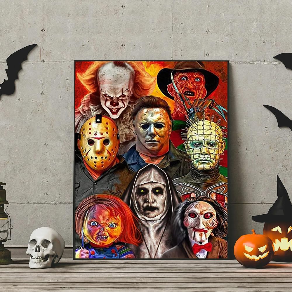 NEGEKFKX 4 Pack Halloween Diamond Art Kits for Adults Beginners,Horror Diamond Painting Kits for Adults,5D Full Drill DIY Diamond Dot Gem Art Kit Wall Home Decor Arts Craft 12x16 inch NEGEKFKX