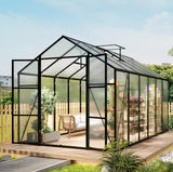 Vigo huseeo 8.2 * 12.2 * 7.8FT Greenhouse for Outdoors,Polycarbonate Greenhouse with Stronger Wind Protection and Roof Vent,Walk-in Large Aluminum Sunroom Winter Proof,Black Vigo huseeo