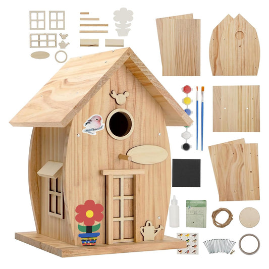 Wooden DIY Bird House Kit with Paint Set,Birdhouse Kit for Kids,Woodworking Kit DIY Bird House for Outside,Build Your Own Birdhouse Kit for Garden Yard Decor Gifts,Decorative Garden Craft Project