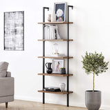 Nathan James Theo 5-Shelf Oak Wood Modern Bookcase, Open Wall Mount Ladder Bookshelf with Industrial Black Metal Frame Nathan James
