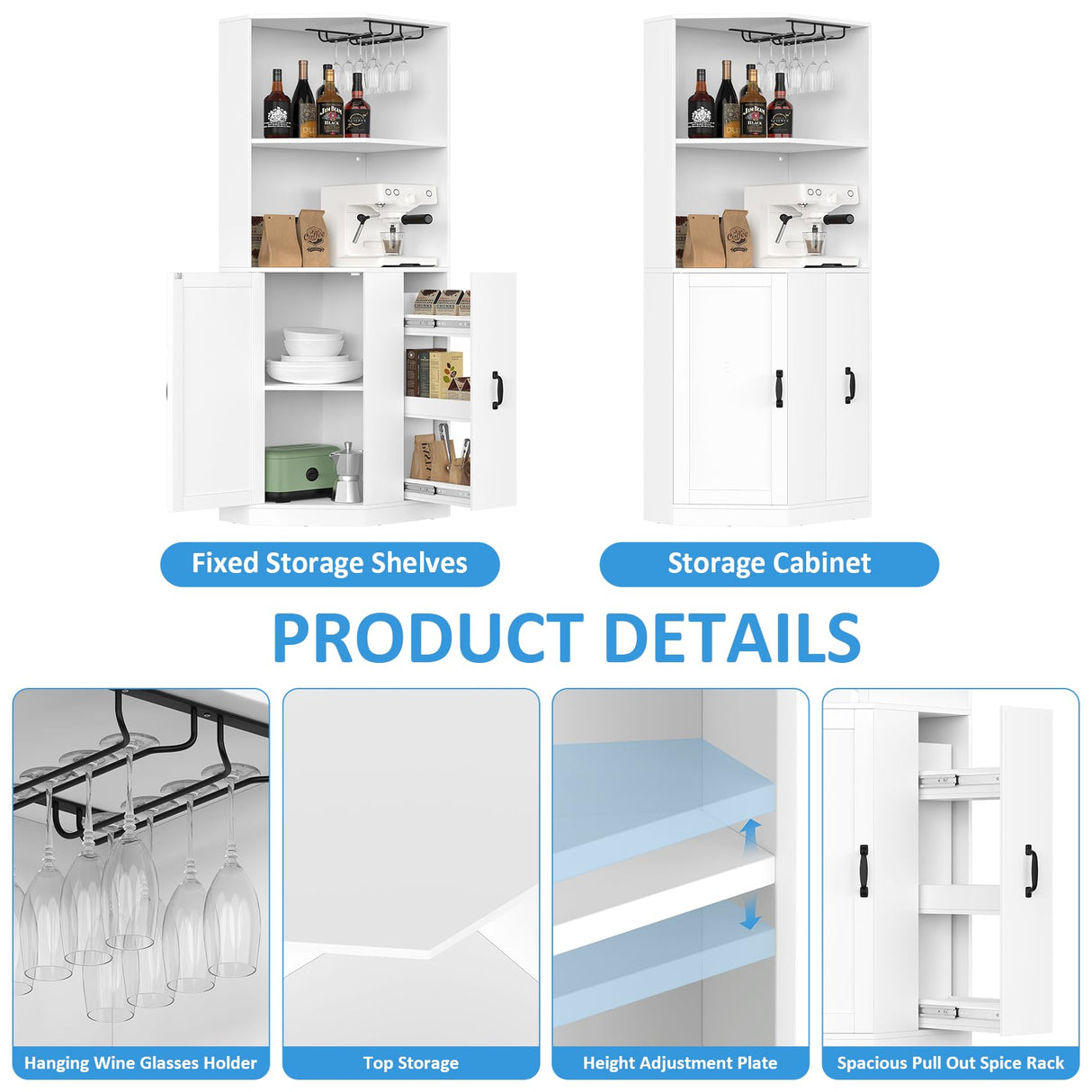 Bigbiglife 71" Corner Bar Cabinet with Power Outlet, Home Bar with LED Light and Glass Holder, Liquor Cabinet Bar Unit with Drawer for Home, Corner Display Cabinet for Living Room, Dining Room Bigbiglife