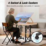 FUNTOK 1500 Piece Jigsaw Puzzle Table with Legs for Adults, Portable Wooden Puzzle Tables with Wheels, Drawers, Adjustable Height with Scales, 5-Tilting-Angle, Transparent Cover, Non-Slip Felt Surface FUNTOK