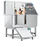 YITAHOME 50" Dog Grooming Tub 304 Stainless Steel Professional Dog Bathing Station w/Ramp, Floor Grate, Faucet, Dog Bathtub for Large, Medium, Small Pets Left Door, Dog Washing Station for Home YITAHOME