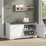 Loomie Shoe Storage Bench, Farmhouse Entryway Bench, 2-Tier Shoe Bench with Padded Seat Cushion, 13.78" D x 39.37" W x 19.69" H, Slim Shoe Cabinet Bench for Entryway, Living Room, Bedroom (White) Loomie
