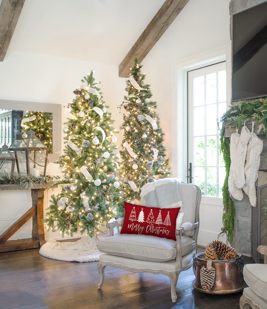 Merry Christmas Pillow Cover 12x20 Farmhouse Christmas Throw Lumbar Pillow Cover Decorations Christmas Tree Holiday Decor Case for Home Couch DFXSZ