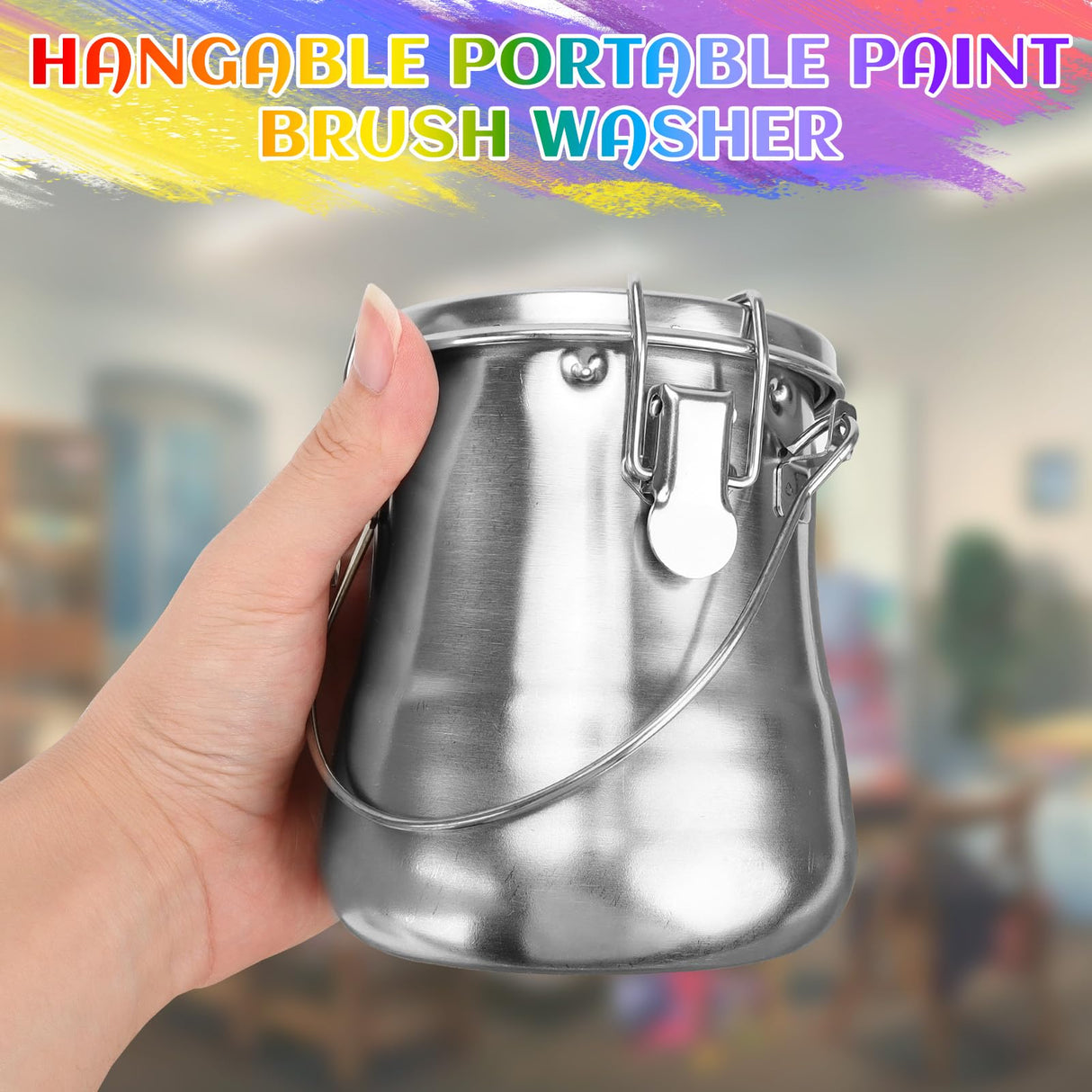 WOWOSS Paint Brush Washer Set, Portable Stainless Steel Oil/Acrylic Paint Brush Cleaner, Medium, Includes Cleaning Steel Beads & Oil Paint Palette WOWOSS