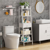 Furologee 5 Tier Bookshelf, Ladder Shelf with Drawer, Tall and Narrow Bookcase, Storage Shelves Organizer,Industrial Display Standing Units for Bathroom,Kitchen,Bedroom,Living Room,White Furologee