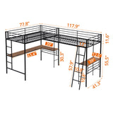 INCLAKE L-Shaped Twin Loft Bed with Dual Desks, Heavy-Duty Metal Frame, Safety Guard Rails, Black INCLAKE