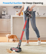 CHEBIO Cordless Vacuum Cleaner, Stick Vacuum with Powerful Suction, 45Mins Runtime Vacuum Cleaners for Home, Anti-tangle and 1.5L Dust Cup, 6 in 1 Lightweight Vacuum for Hardwood Floor Carpet Pet Hair CHEBIO