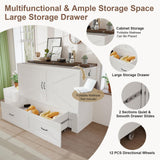 KCGKCG Murphy Bed with Storage & Charging Station, Queen Murphy Cabinet Bed with Large Storage Drawer for Guest Bedroom, Living Room, Office or Small Room, Full Foldable Platform Bed (White, Queen) KCGKCG