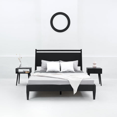 NTC Adept King Wooden Bed Frame with Headboard - Solid Oak, Silent Slats, Effortless Assembly, Burnt Black NTC