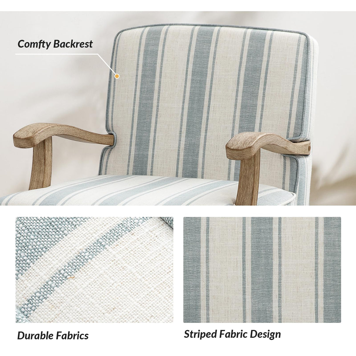 HULALA HOME Upholstered Accent Chair, Mid-Century Modern Striped Chair with Graceful Curves and Wooden Legs, Comfy Lounge Armchair Striped Accent Chairs for Living Room, Bedroom (Blue) HULALA HOME