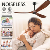 BOOSANT 72" Ceiling Fans without Lights, 72 inch Ceiling Fan no Light, High cfm Quiet 3 Blade Wood Walnut Ceiling Fan, Large Modern Ceiling Fan with Remote, Propeller Outdoor Ceiling Fans for Patios BOOSANT