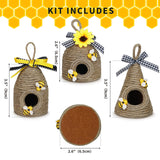 Rustic Bumble Bee Hive Decor - 3 Pack Natural Bee House, Spring/Summer Farmhouse Kitchen Table Tiered Tray Decor CRCZK