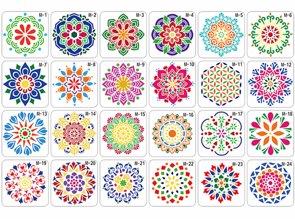 Kinteshun Mandala Painting Stencil Reusable Laser Cut Rock Painting Drawing Template Floor Wall Tile Fabric Furniture Stencils DIY Kit for Decoration (Small Size,5X5") Kinteshun