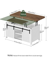 CHOEZON Coffee Table Lift Top, 4 in 1 Convertible Coffee Table, Farmhouse Coffee Tables, with Hidden Compartments, with Sliding Doors, for Living Room, Apartment, White and Walnut MKF01WL CHOEZON