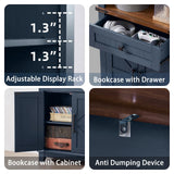 Joaxswe 72in Tall Bookshelf 7 Tier Bookcase with Drawer and Barn Doors and Adjustable Shelves, Blue Farmhouse Book Shelf with Storage Cabinet, Wood Freestanding Display Bookshelves for Kitchen (2PCS) Joaxswe