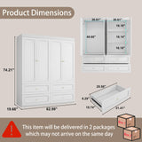 Swyanste White Armoire Wardrobe Closet: 74" Large Wardrobe Closet with 4 Drawers, 4 Door Armoire Wardrobes for Hanging Clothes, Modern Wooden Closets for Bedroom (White) Swyanste