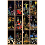 Scratch Art Painting Scratch Paper Rainbow Painting Sketch Pads DIY Art Craft Set， 4 Pcs Vincent Van Gogh Engraving and 24Pcs Classic Landmarks and Animal Series for Kids & Adults with 3 Tools Ryoma