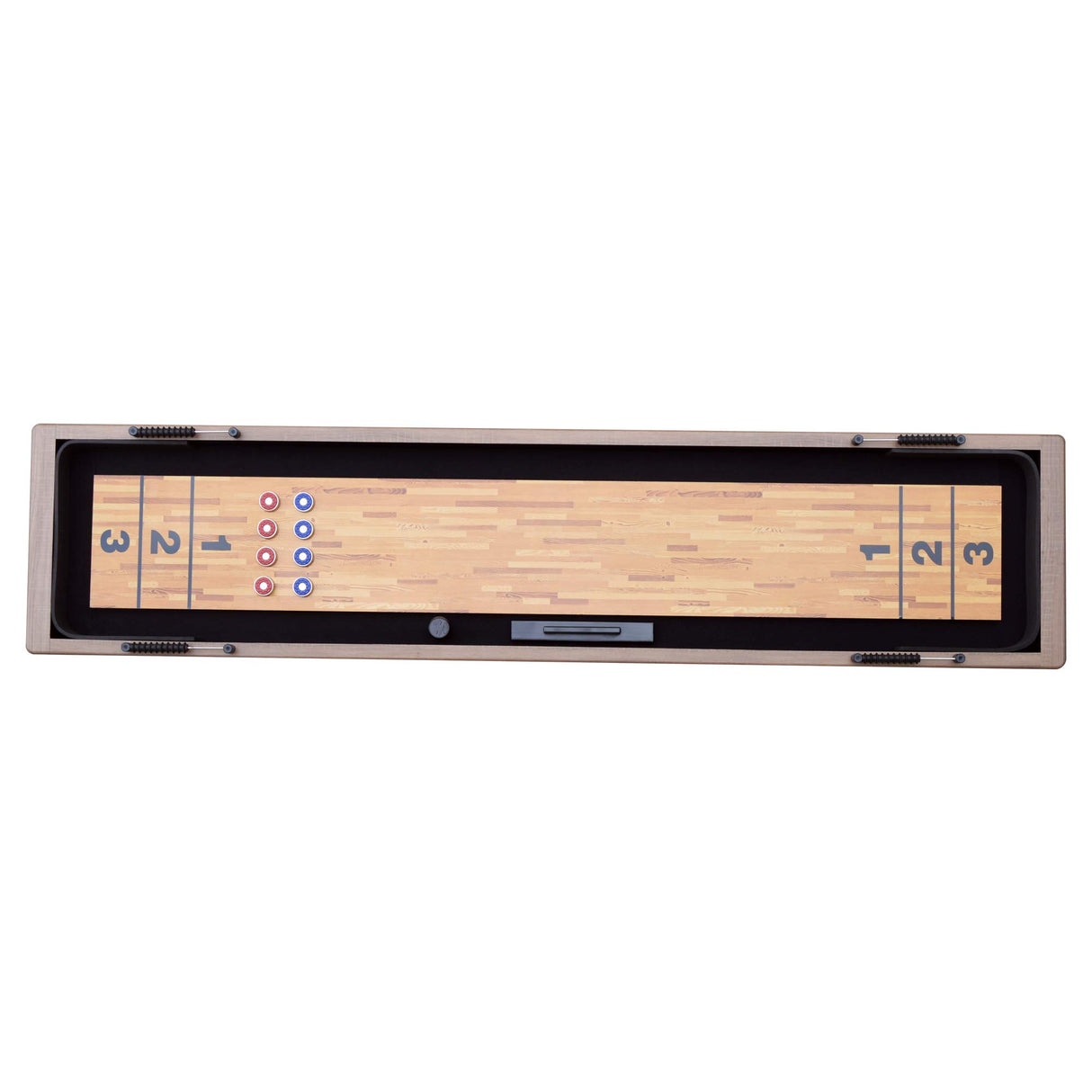 Hathaway Excalibur 9-Ft Shuffleboard Table for Great for Family Recreation Game Rooms, Designed with a Rustic Driftwood Finish with Built-In Leg Levelers, Includes 8 Pucks, Table Brush and Wax Hathaway