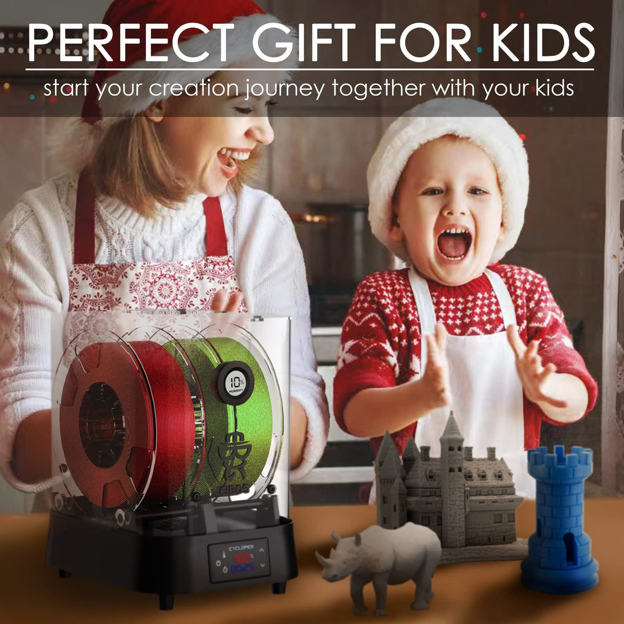 【EIBOS Official】3D Printer Filament Dryer Cyclopes with Fan, Filament Dry Box 2 Rolls with Adjustable Temp Max 70℃, Humidity Sensor, Infinite Timer, Compatible with 1.75mm 2.85mm 3.00mm PLA Nylon TPU EIBOS