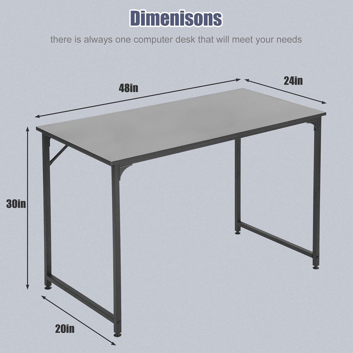 Computer Desk Home Office Desk 48”W x 24”D Gaming Desk Corner Writing Black Large Student Art Modren Simple Style PC Wood and Metal Desk Workstation for Small Space, Black BestOffice