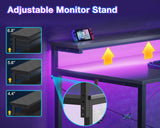 MOTPK Gaming Desk with Led Lights & Power Outlet, 40 Inch Small Gaming Computer Desk with Shelves, Reversible Gamer Desk Table with Adjustable Monitor Stand & Headphone Hook, Carbon Fiber Texture MOTPK