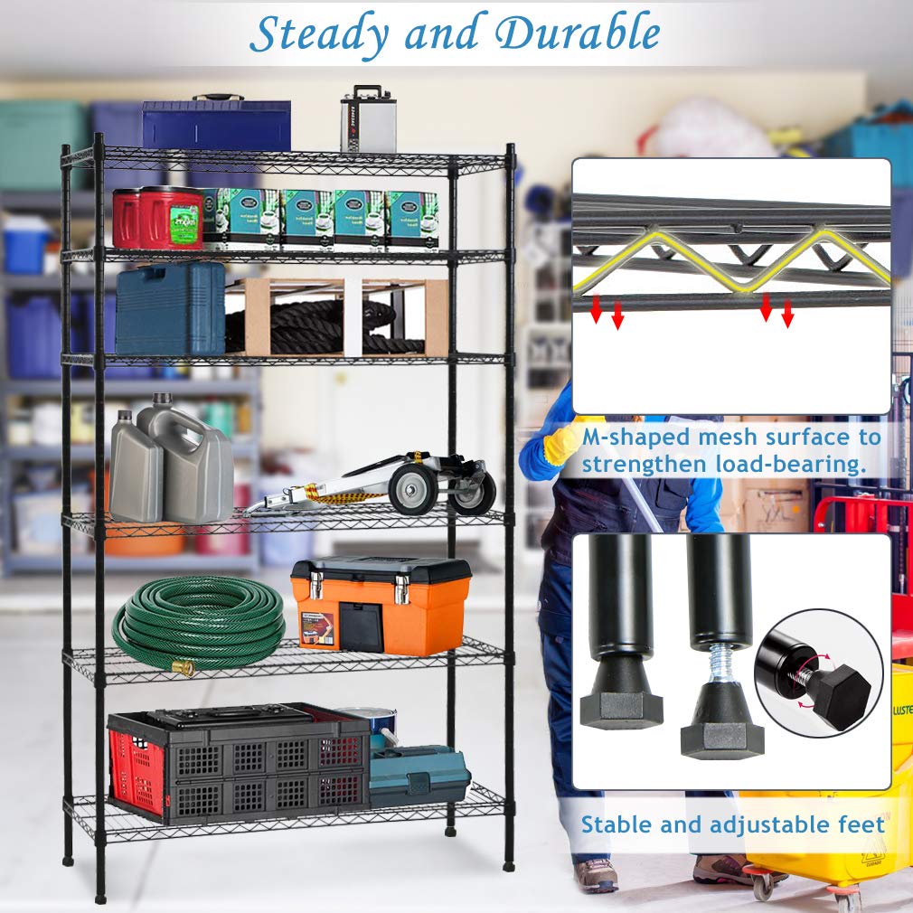 Dkeli Metal Wire Shelving Unit NSF Heavy Duty 6-Tier Height Adjustable Utility Steel Storage Shelves 42"L x 16"W x 72"H Commercial Grade Layer Shelf Organizer Rack 1500 LBS Capacity Garage Shelving Dkeli