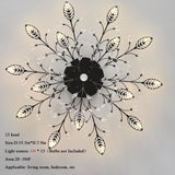 Modern Crystal Ceiling Light Fixture,Semi Flush Mount Chandeliers,Crystal Leaf Ceiling Light, Chandeliers for Dining Room,Living Room,Bedroom (Black, 15-Lights) Ridiss
