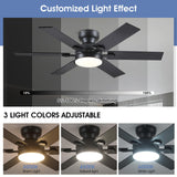 Goniyado 46" Low Profile Ceiling Fans with Lights and Remote,Black Outdoor Ceiling Fans with Quiet Reversible DC Motor, Modern Flush Mount Ceiling Fans for Living Room Patio Kitchen Goniyado