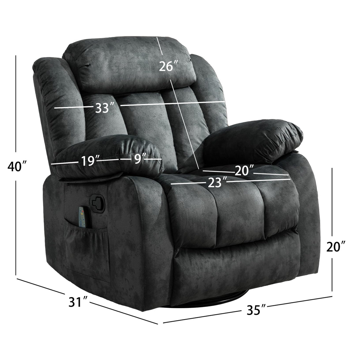 CANMOV Massage Swivel Rocker Recliner Chair with Heat and Vibration, 360 Degree Swivel Manual Recliners Antiskid Fabric Single Sofa Heavy Duty Reclining Chair for Living Room, Grey Green CANMOV