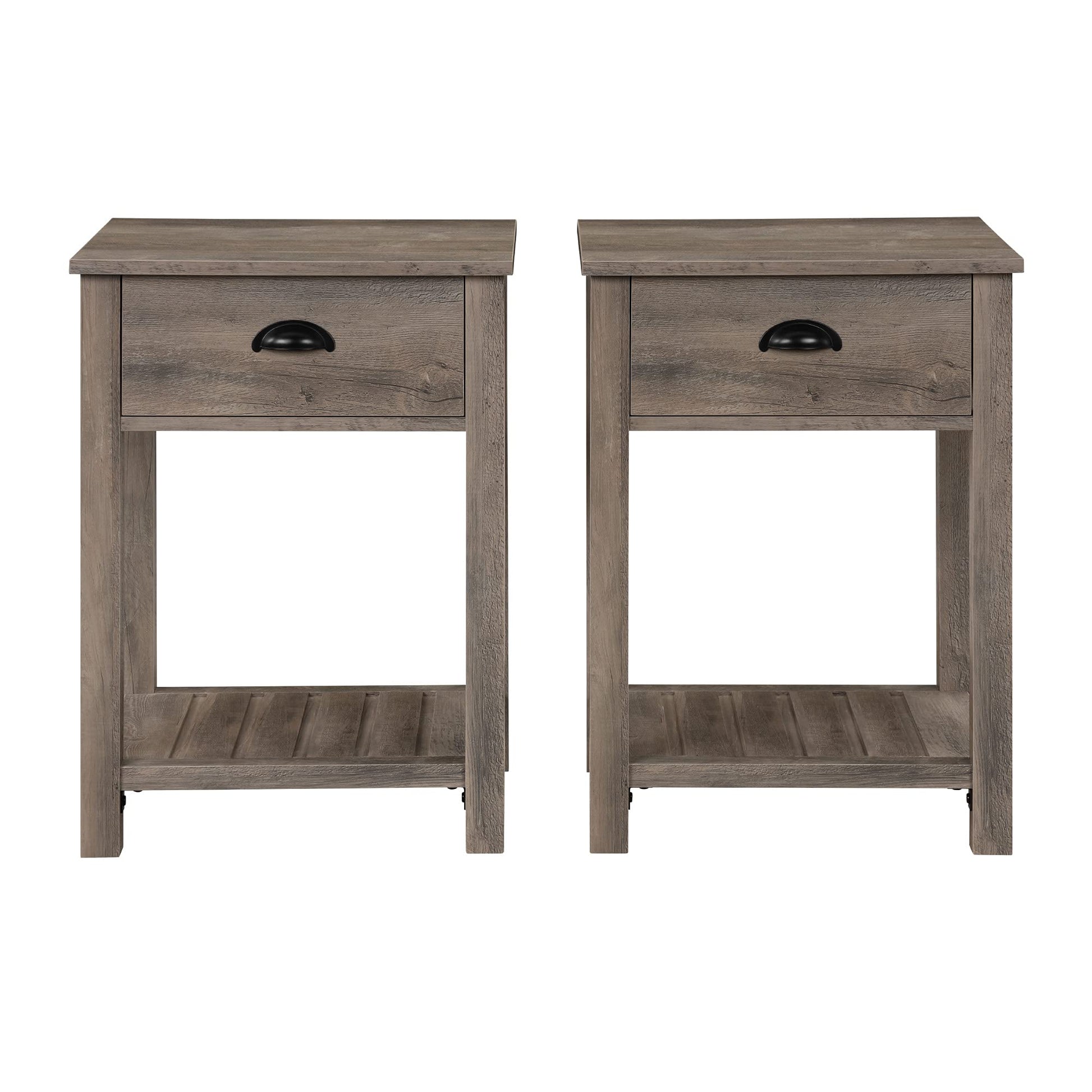 Walker Edison Lavinia 2-Piece Country 1-Drawer Slat Shelf Side Table Set, 2 Pack, Grey Wash - WoodArtSupply