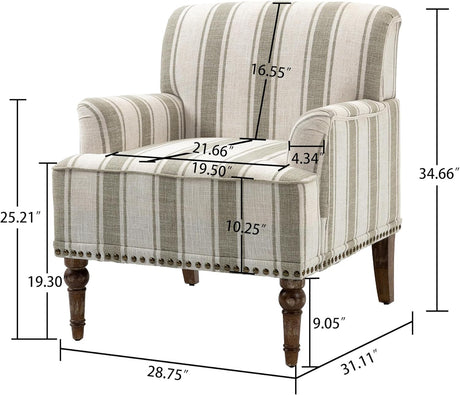 UIXE Stripe Accent Chair, Modern Upholstered Armchair in Fabric for Living Room, Nailhead Trim Club Arm Chair Comfy Single Sofa Bedroom Reading Seat with Wood Legs - Brown UIXE
