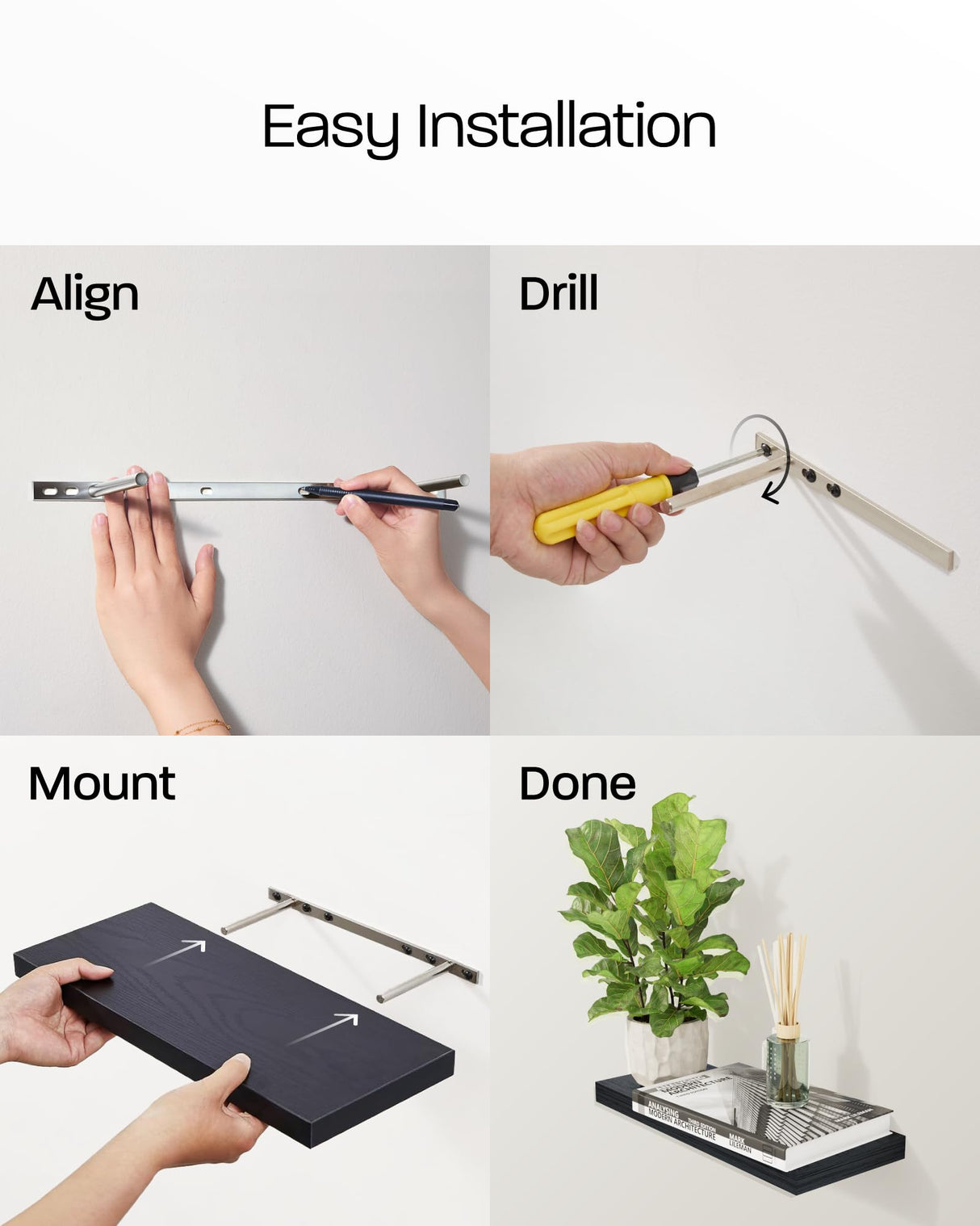 BAYKA Floating Shelves for Wall, 22.5" Wall Mounted Rustic Wood Shelves for Bathroom, Bedroom, Living Room, Kitchen, Office, Hanging Shelf for Books/Storage/Room Decor Capacity (Black, Set of 2) BAYKA